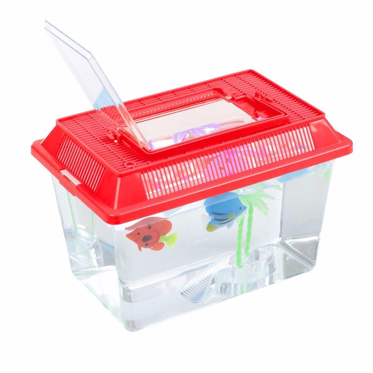 Plastic Starter Aquarium Fish Tank Goldfish Carry Handle Lid Medium 21 x 12cm 0091 (Parcel Rate)