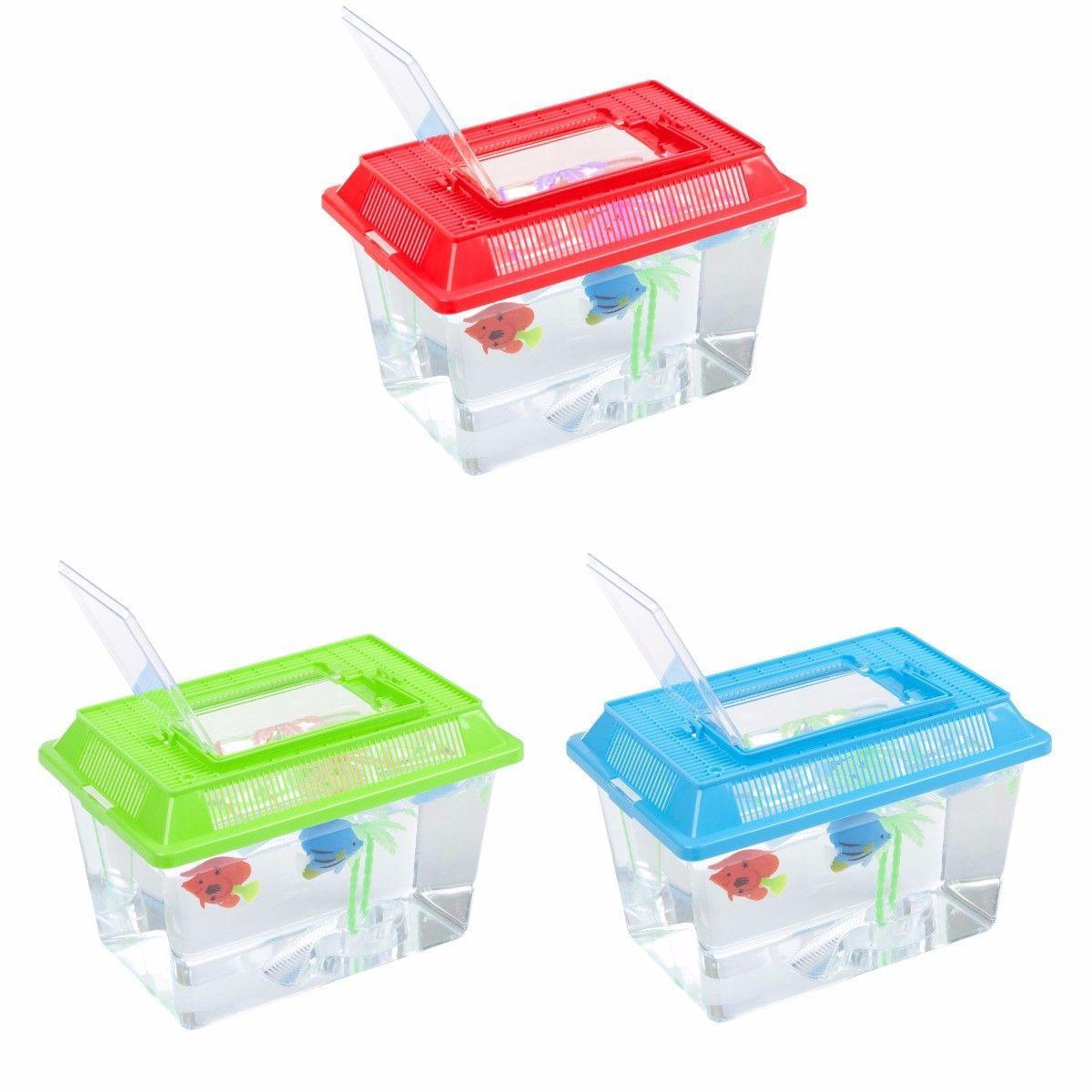 Plastic Starter Aquarium Fish Tank Reptile Insect Goldfish Cage Carry Handle Lid 18 x 9.5cm 0090 (Parcel Rate)