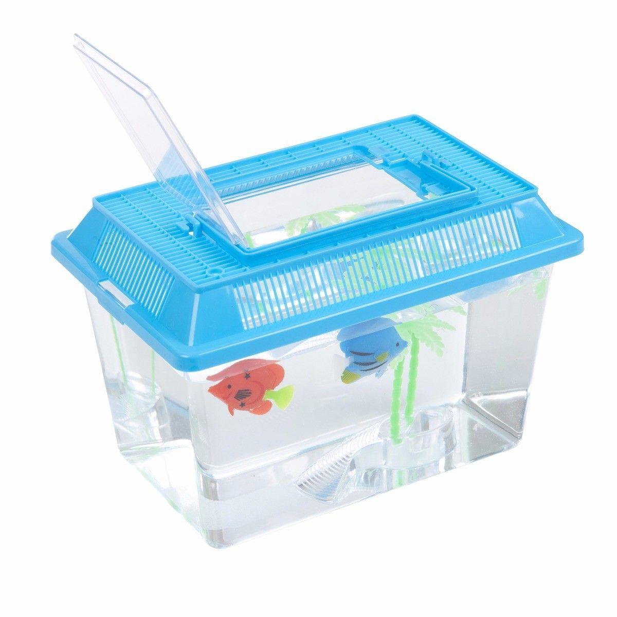 Plastic Starter Aquarium Fish Tank Reptile Insect Goldfish Cage Carry Handle Lid 18 x 9.5cm 0090 (Parcel Rate)