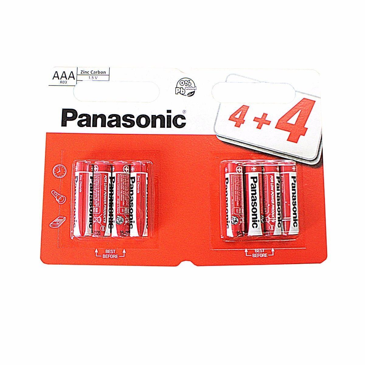 8x Panasonic AAA Batteries Zinc Carbon R03 1.5V Battery PANAR03RB8 (Large Letter Rate)