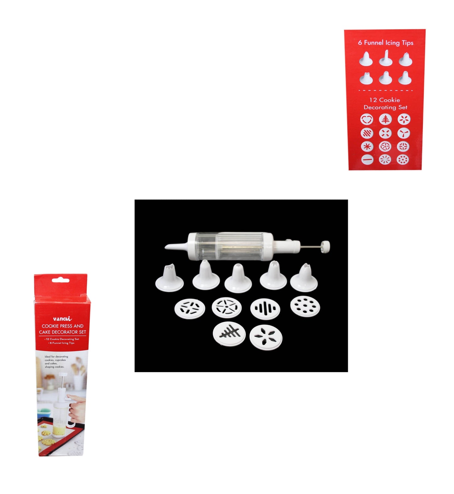 Cookie Press and Cake Decorator Set, 12 Cookie Decor Set, 6 Icing Funnels 4160 (Parcel Rate)