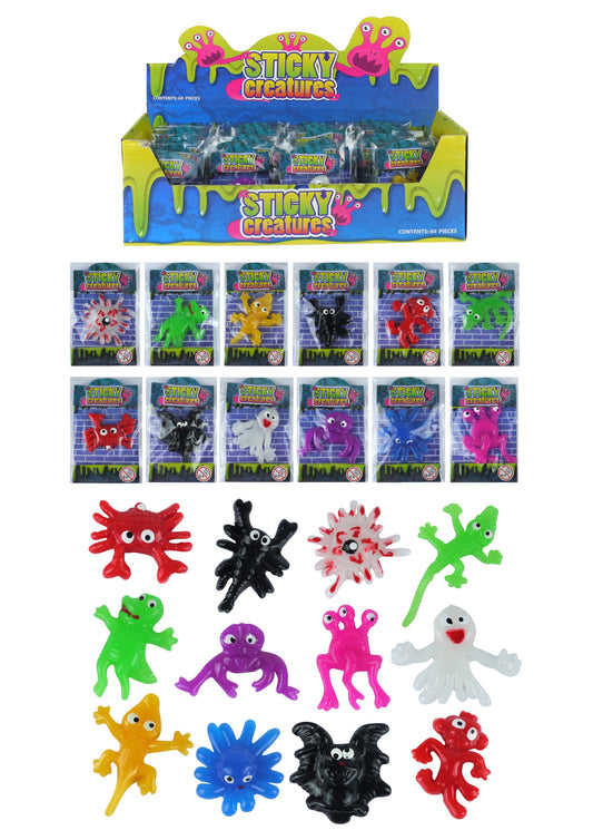 Childrens Sticky Creatures Splatter Toys Party Fun 12 Assorted Designs 5-6cm T51225 (Parcel Rate)