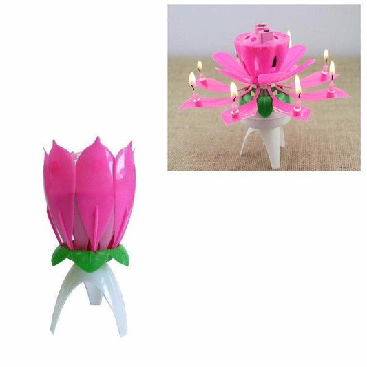 Musical Flower Opening Candle Floral Musical Candle In Pink 3242 (Parcel Rate)