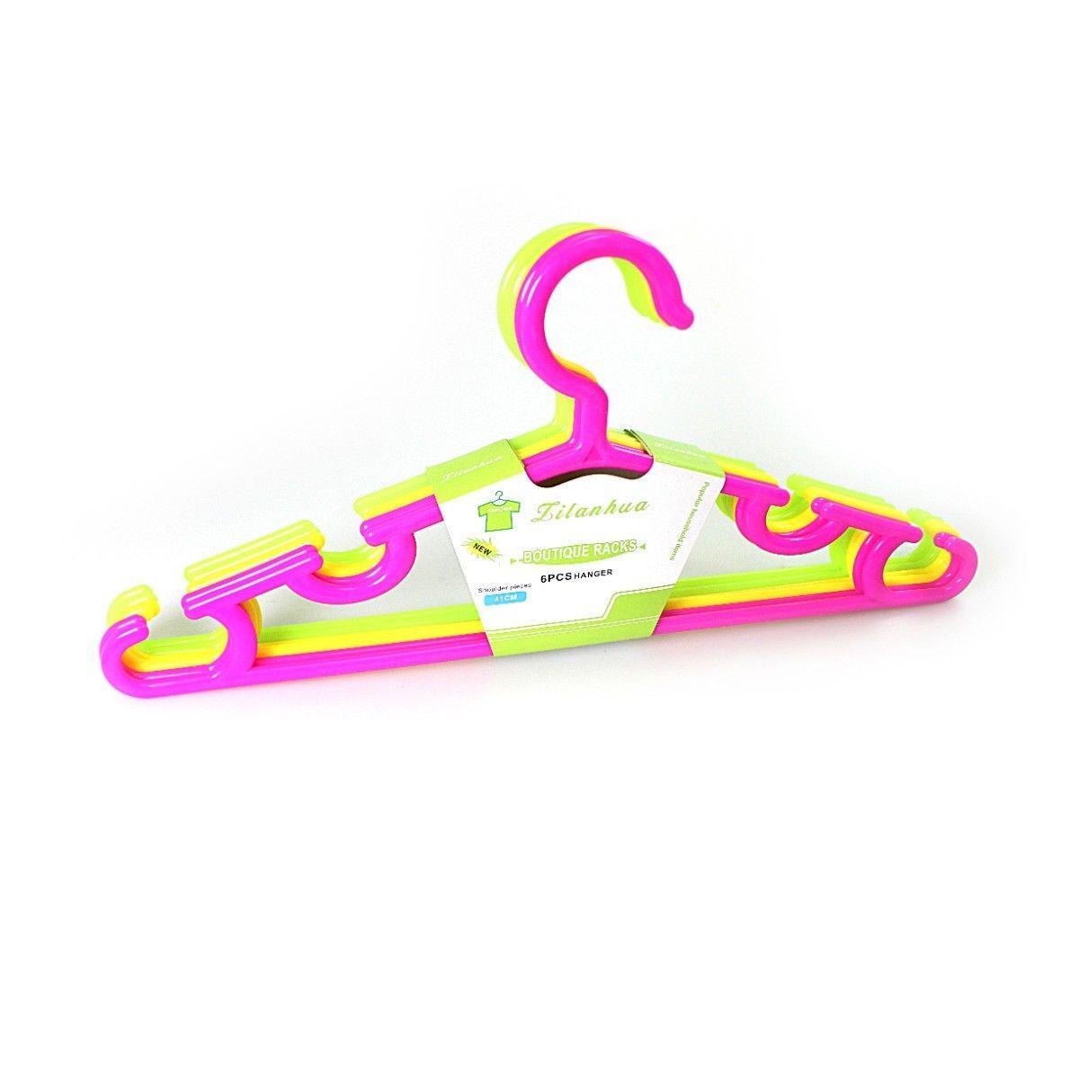 Plastic Assorted Colour Fancy Hangers 41cm Pack Of 6 Home 0714 (Parcel Rate)