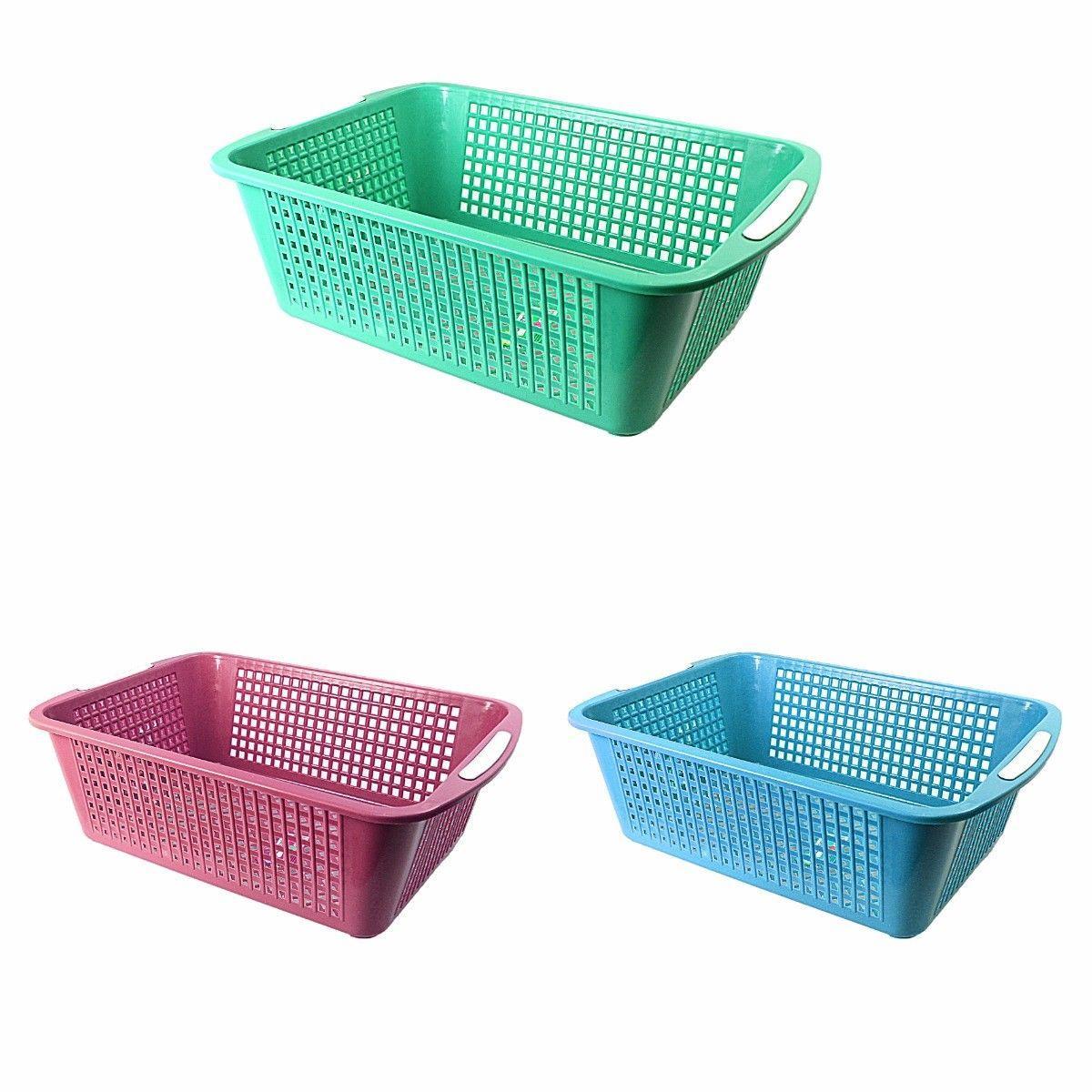 Multipurpose Set Of 2 Assorted Colour Plastic Baskets 34cm x 11cm 0104 (Parcel Rate)