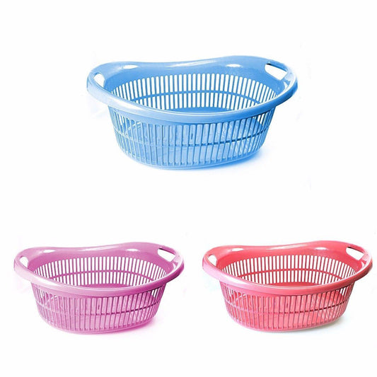 Oval Shaped Plastic Laundry Basket In Assorted Colours 53cm x 20cm Home 0255/H0394 (Parcel Rate)