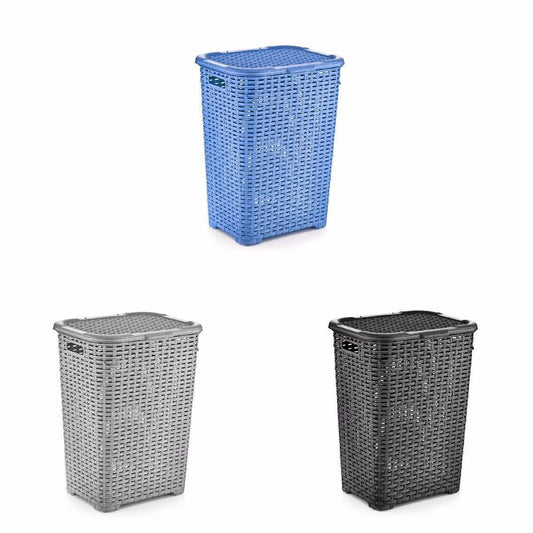 Rattan Style Laundry Basket Plastic 60 Litre Assorted Colours D05004 (Big Parcel Rate)