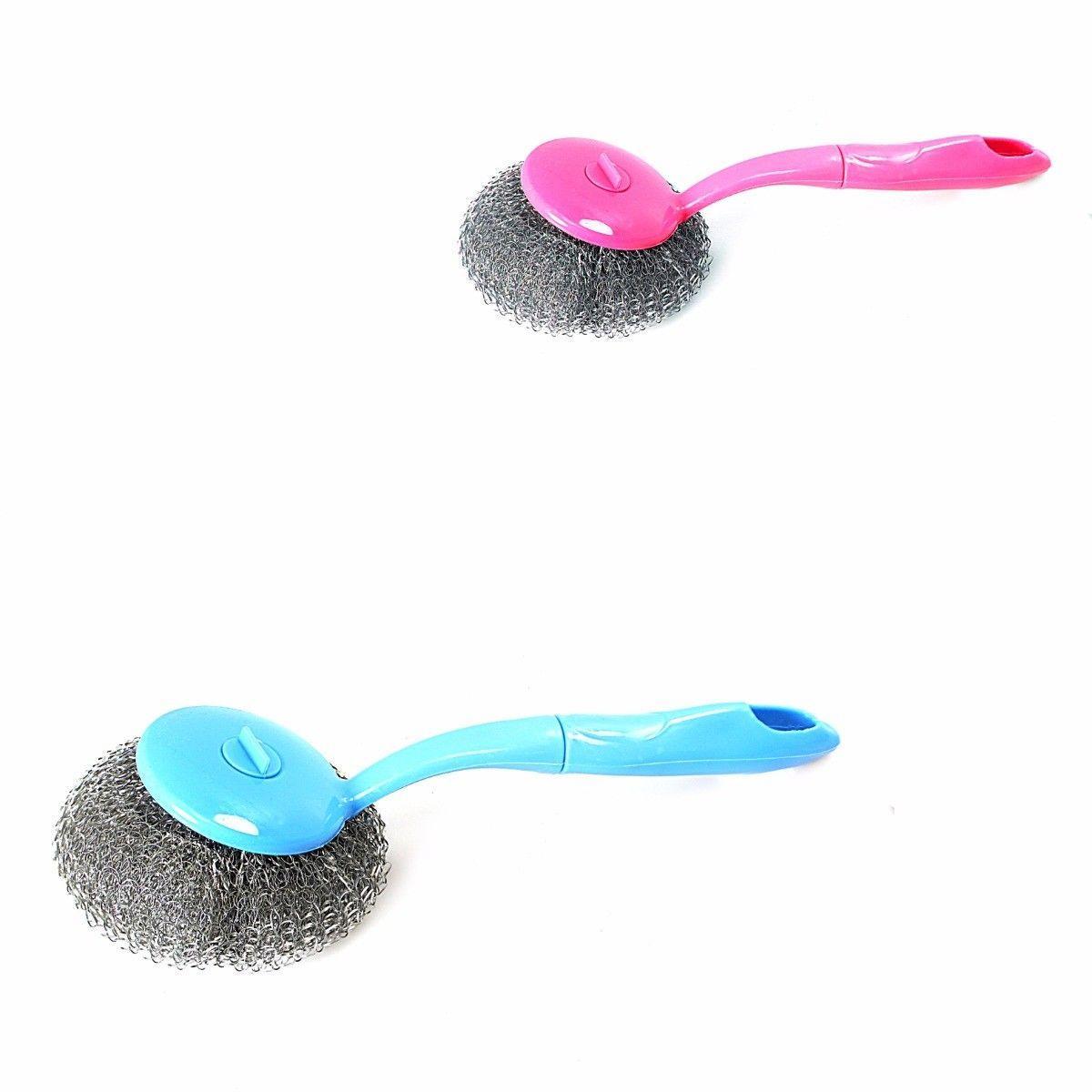 Washing Up Scrubber Brush Steel Deep Cleanser Brush Plastic Handle Kitchen (Parcel Rate)