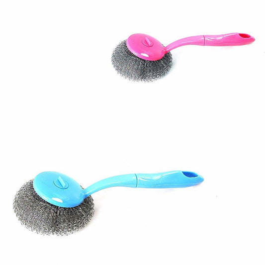 Washing Up Scrubber Brush Steel Deep Cleanser Brush Plastic Handle Kitchen (Parcel Rate)