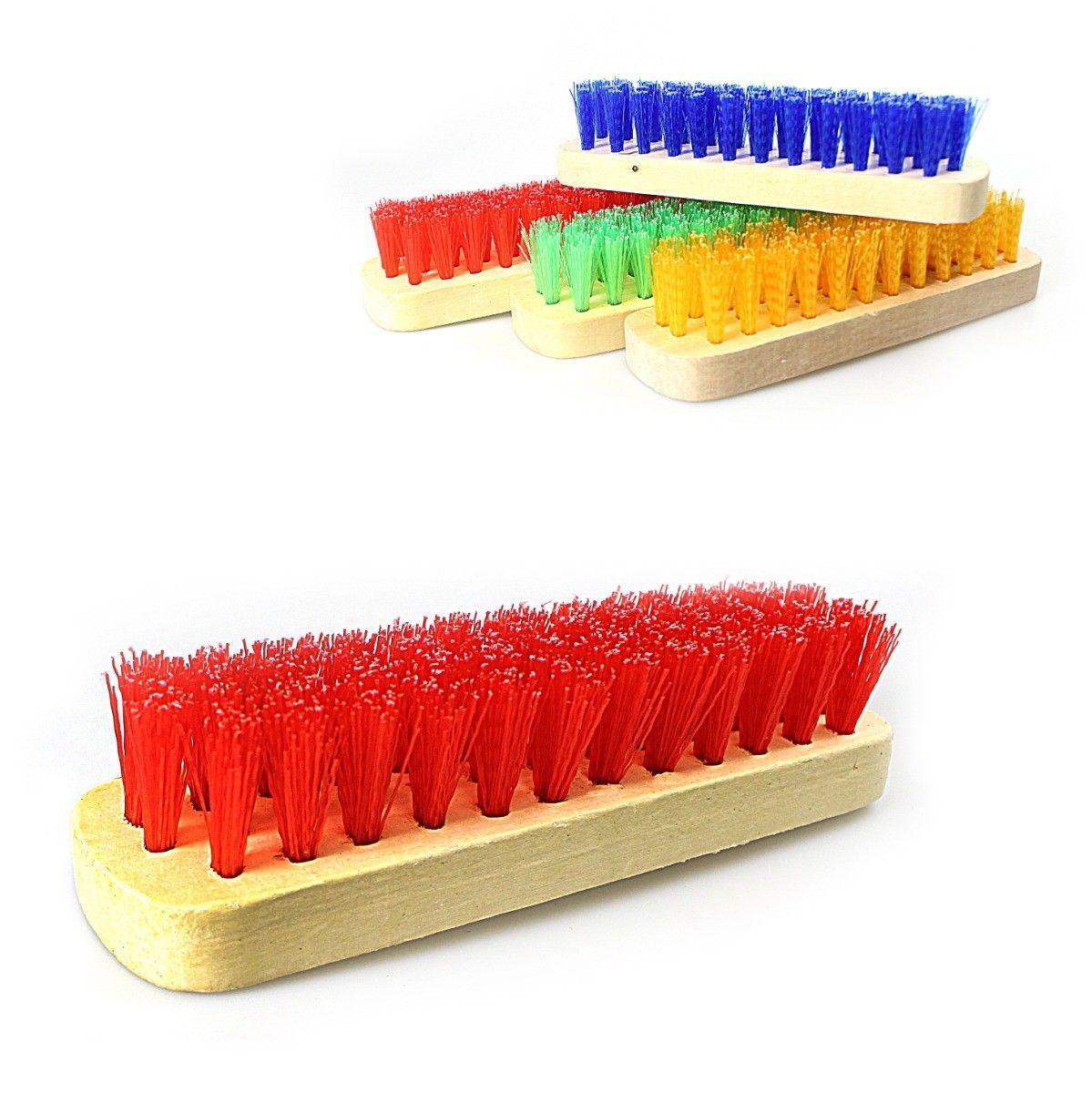 Wooden Hard Bristle Brush In Assorted Colours 17.5cm Home Outdoors 0191 (Parcel Rate)
