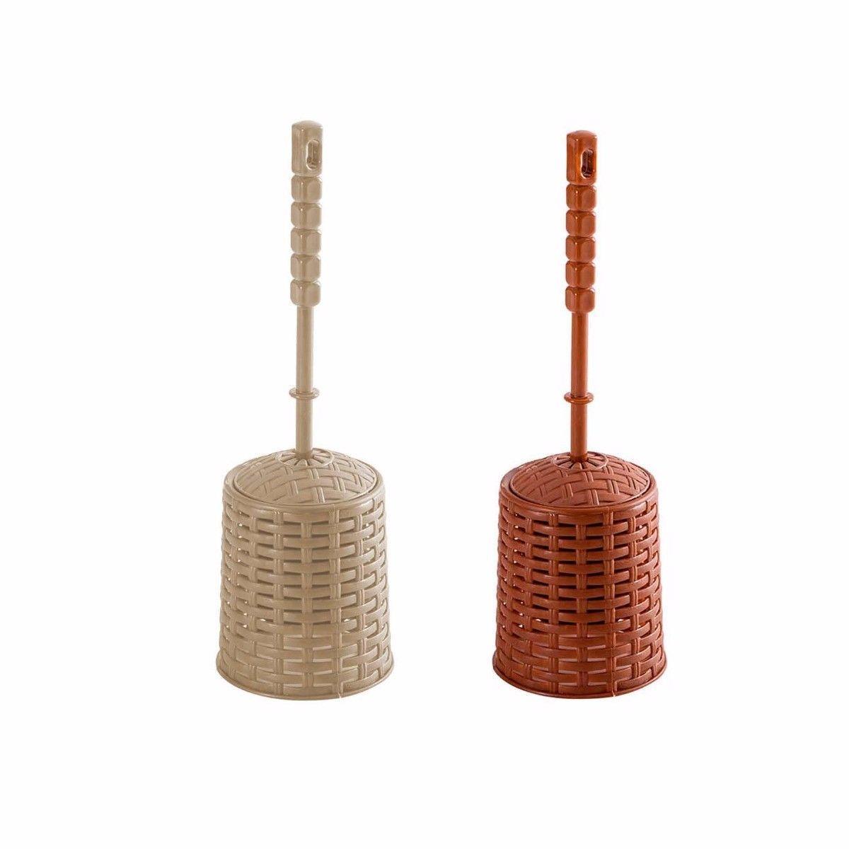 Wooden Rattan Style Toilet Brush And Holder In 2 Colours 37cm  0289 (Parcel Rate)