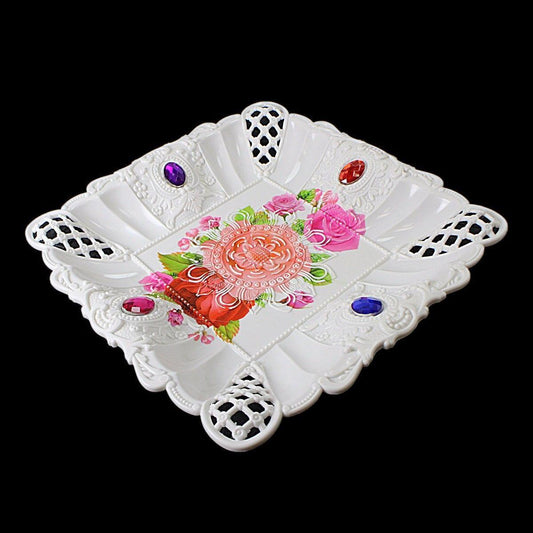 Floral Jewelled Design Plastic Serving Tray 23cm   3220 (Parcel Rate)