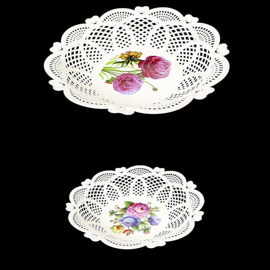 Fancy Floral Printed Round Plastic Serving Tray 29cm  3215 (Parcel Rate)