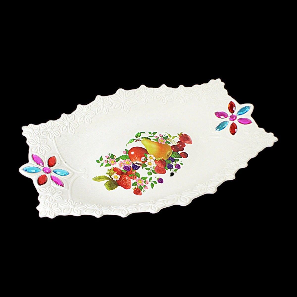 Floral & Fruit Jewelled Plastic Serving Trays 33cm x 23cm  3212 (Parcel Rate)