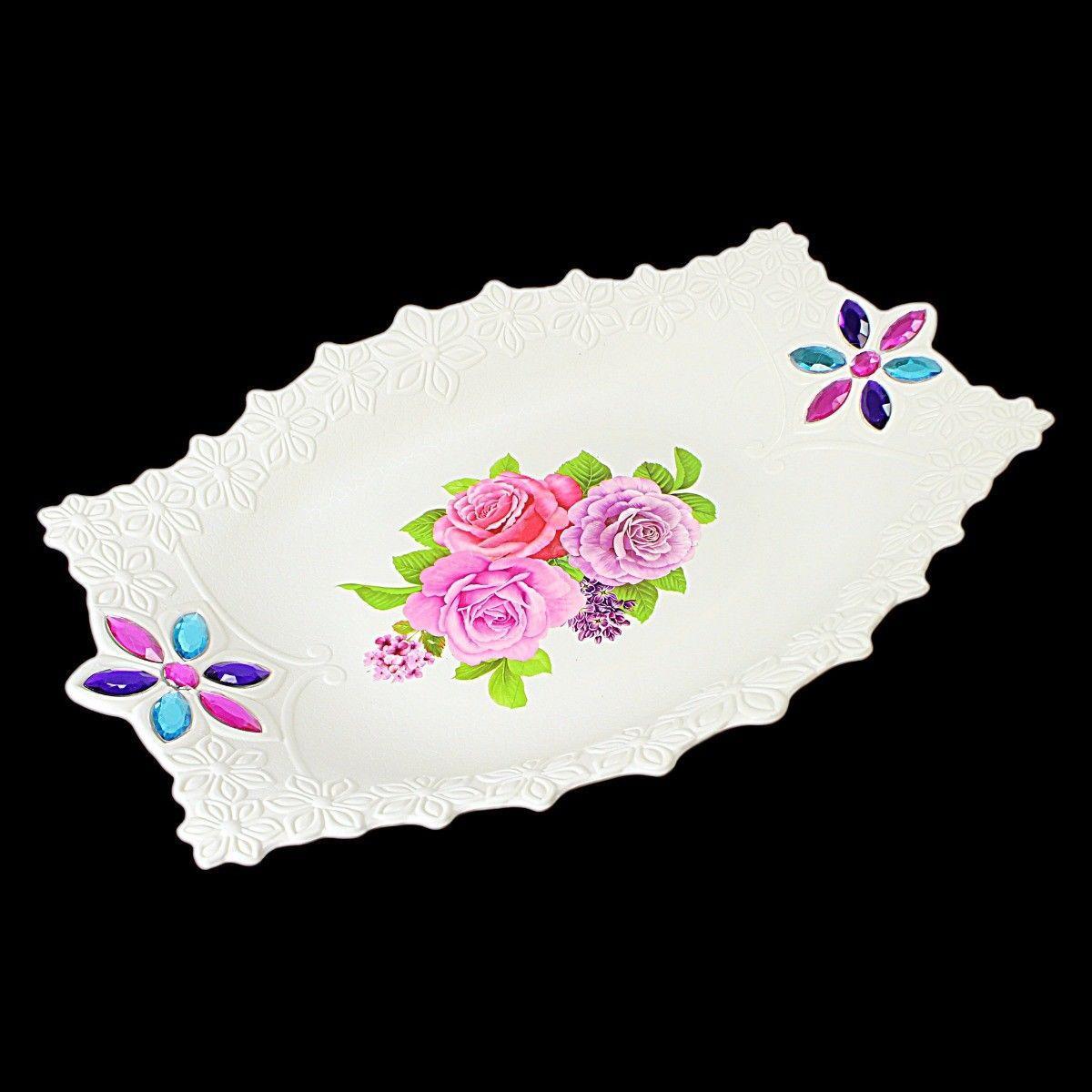 Floral & Fruit Jewelled Plastic Serving Trays 33cm x 23cm  3212 (Parcel Rate)