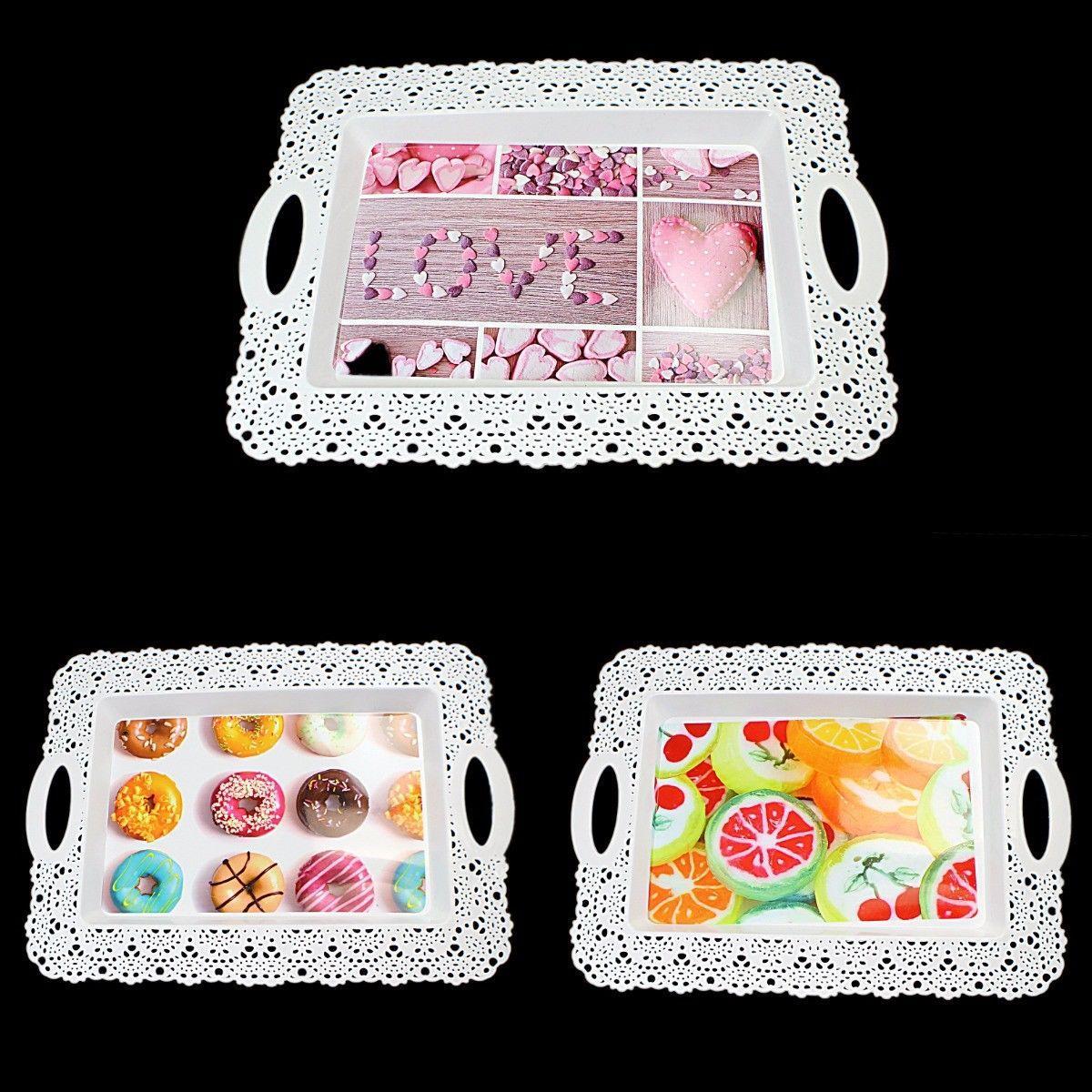 Fancy Plastic Serving Tray Various Printed Designs 36cm x 27cm 4031 (Parcel Rate)