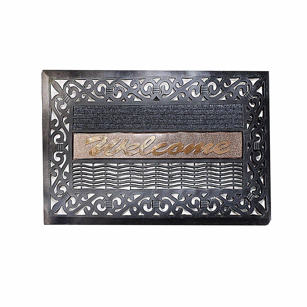 Designer Black Door Mat With Gold 'Welcome' Lettering 75cm x 44.5cm Home 0479 (Parcel Rate)