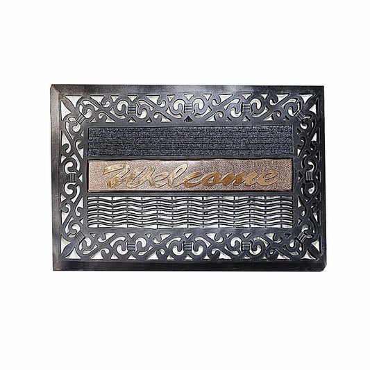 Designer Black Door Mat With Gold 'Welcome' Lettering 75cm x 44.5cm Home 0479 (Parcel Rate)