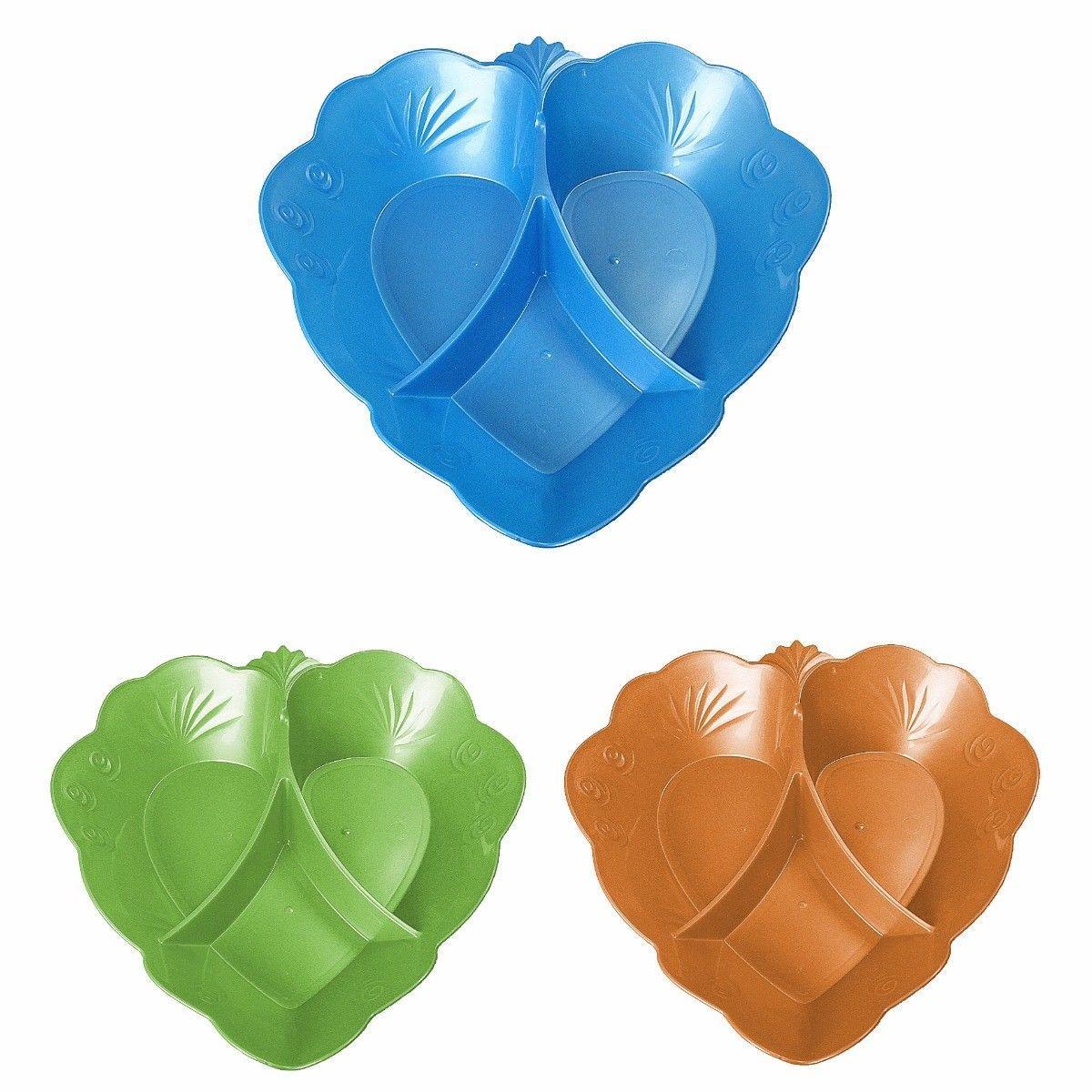 Multi Sectional Snack Appetizer Tray Plate Plastic 27cm Assorted Colours 4259 (Parcel Rate)