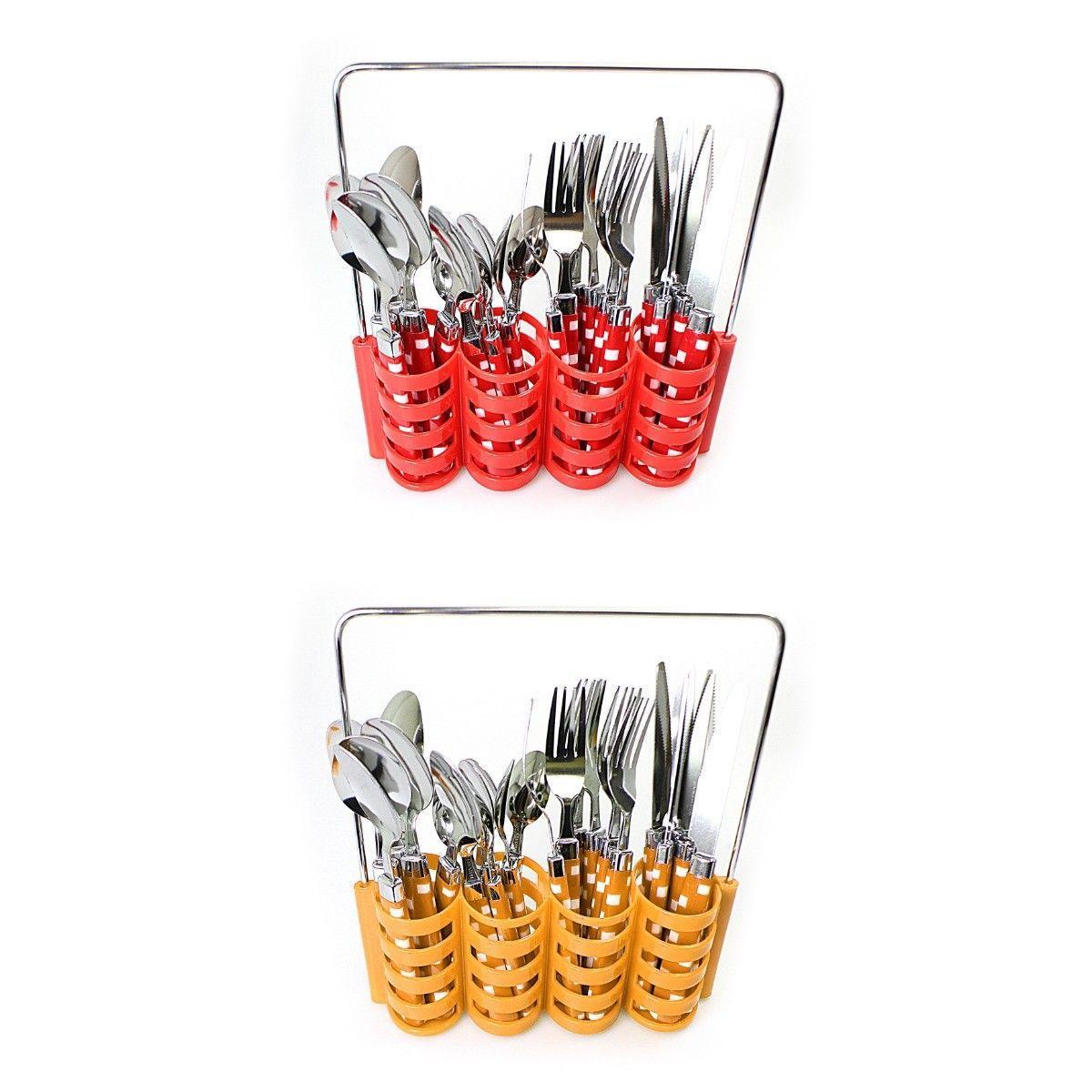 24PC Cubed Design Stylish Stainless Steel Cutlery Set In Steel Holding Rack  4186 (Parcel Rate)