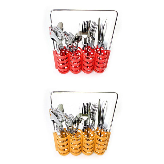 24PC Cubed Design Stylish Stainless Steel Cutlery Set In Steel Holding Rack  4186 (Parcel Rate)