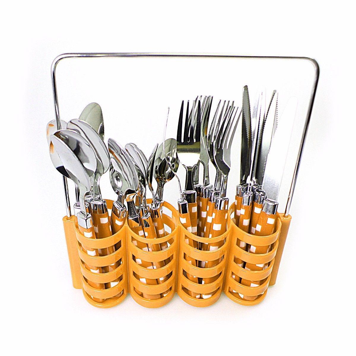24PC Cubed Design Stylish Stainless Steel Cutlery Set In Steel Holding Rack  4186 (Parcel Rate)