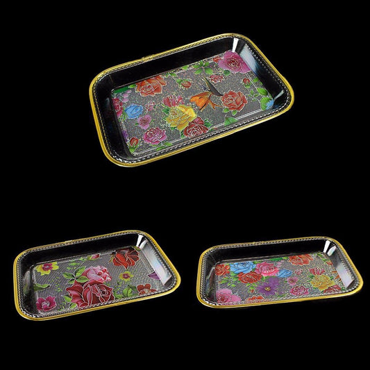 Large Plastic Gold Rimmed Floral Tapestry Design Tray Approx 22cm x 15cm 0730 (Parcel Rate)
