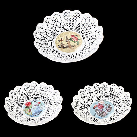 25cm White Novelty Plastic Printed Tray For Snacks Dried Fruit Etc Home 3680 (Parcel Rate)