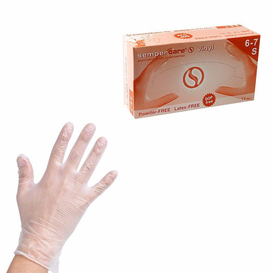Small Vinyl Powder Free Latex Free Sempercare Examination Gloves S=6-7 0677 (Parcel Rate)