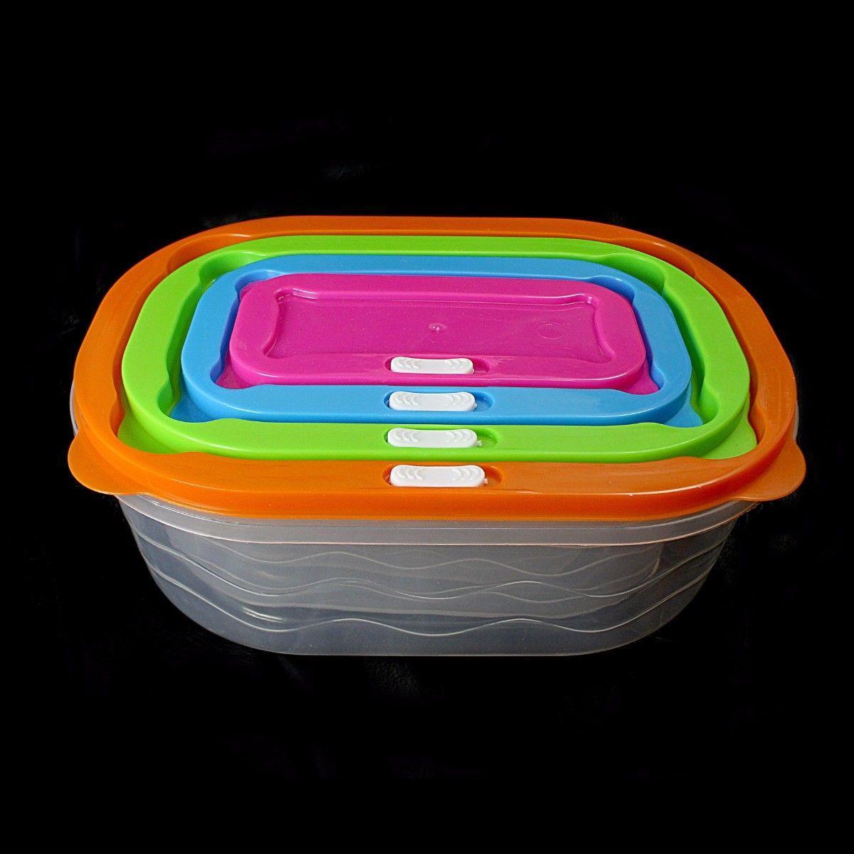 4 Piece Air Tight Set 4 Colour Lids Not Square Stackable Food Storage Set With Lids Home 0400 (Parcel Rate)