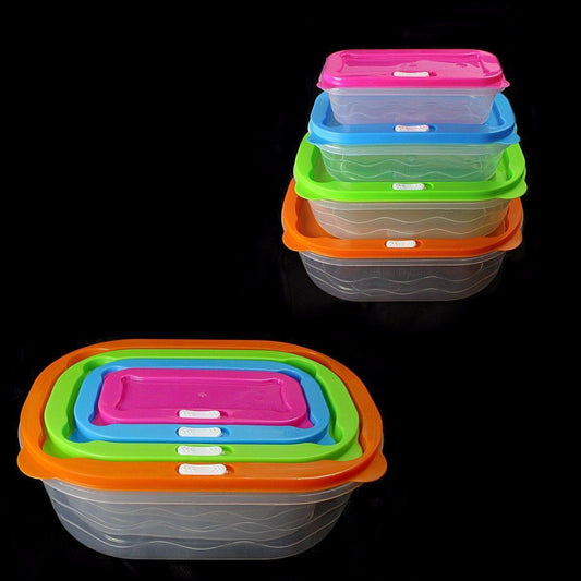 4 Piece Air Tight Set 4 Colour Lids Not Square Stackable Food Storage Set With Lids Home 0400 (Parcel Rate)