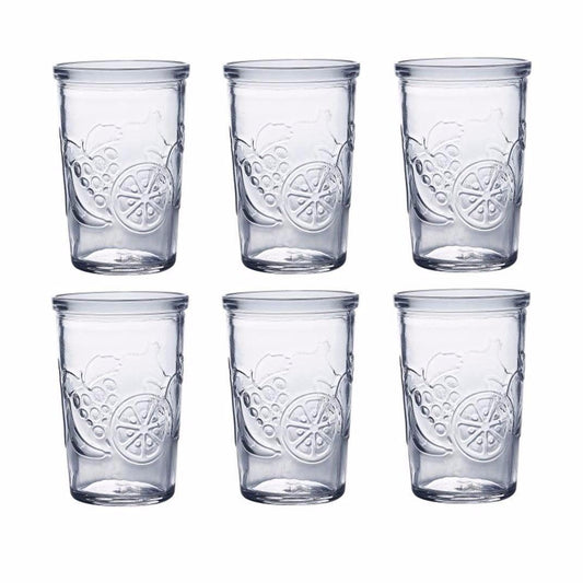 pack of 6 clear fruit designed drinking glasses, water glasses 200cc   3904 (Parcel Rate)
