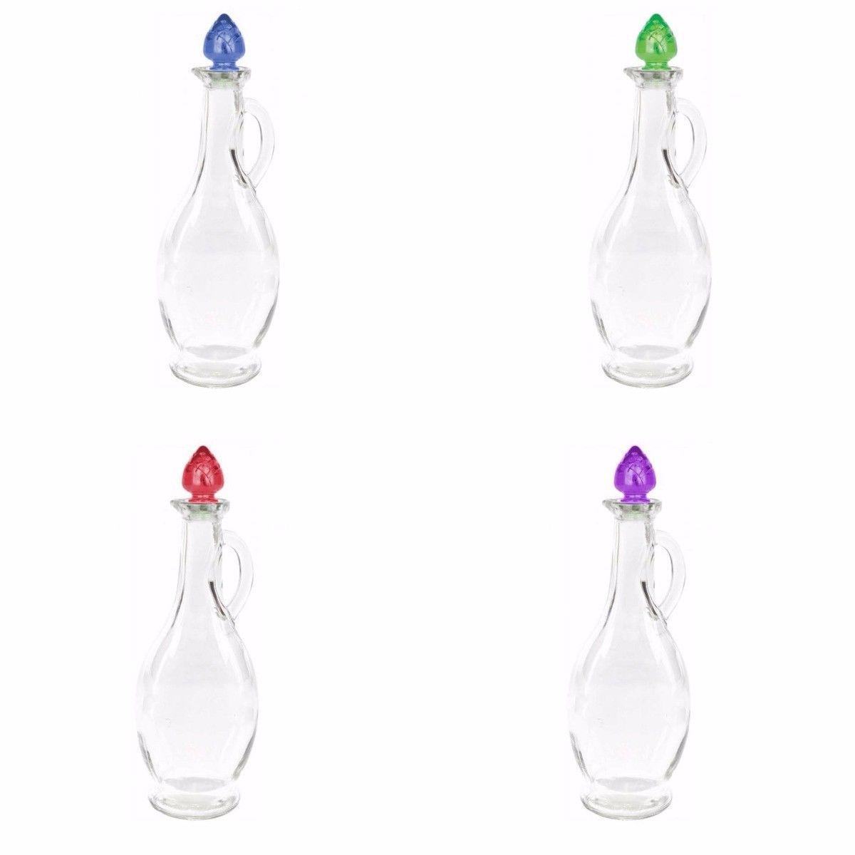 Clear glass vinegar and oil bottle with corn shaped assorted colour top 250cc   3216 (Parcel Rate)