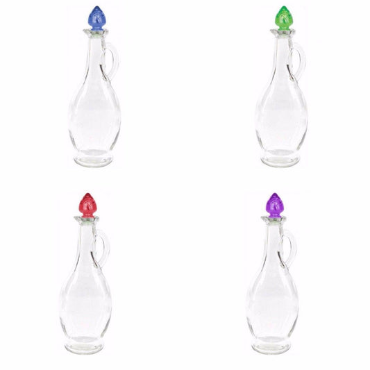 Clear glass vinegar and oil bottle with corn shaped assorted colour top 250cc   3216 (Parcel Rate)