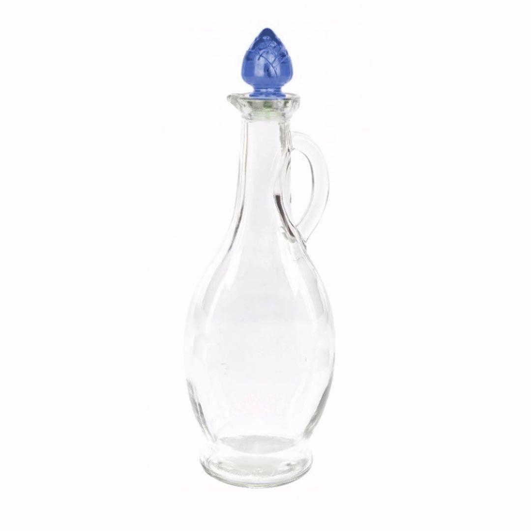 Clear glass vinegar and oil bottle with corn shaped assorted colour top 250cc   3216 (Parcel Rate)