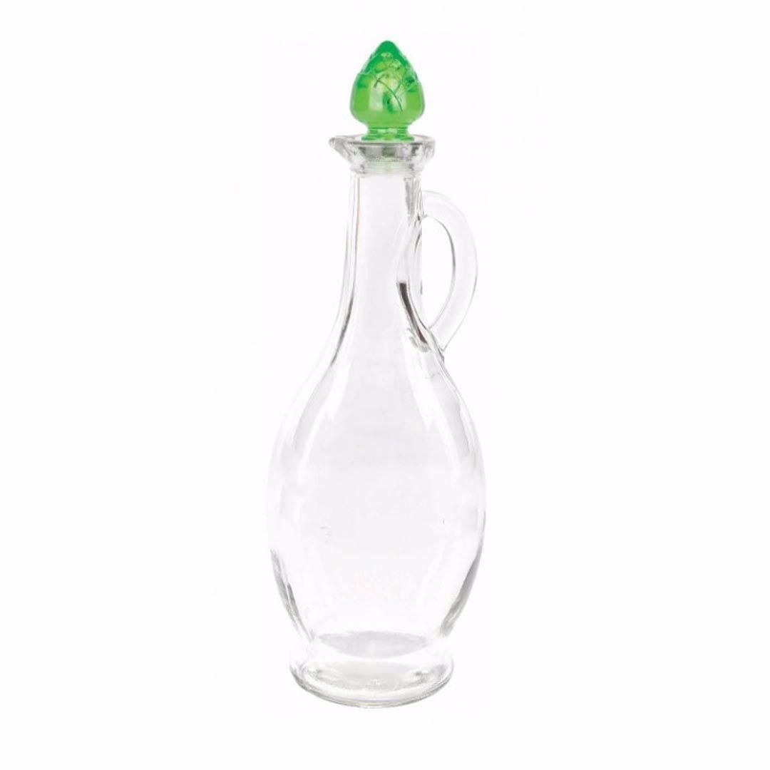 Clear glass vinegar and oil bottle with corn shaped assorted colour top 250cc   3216 (Parcel Rate)