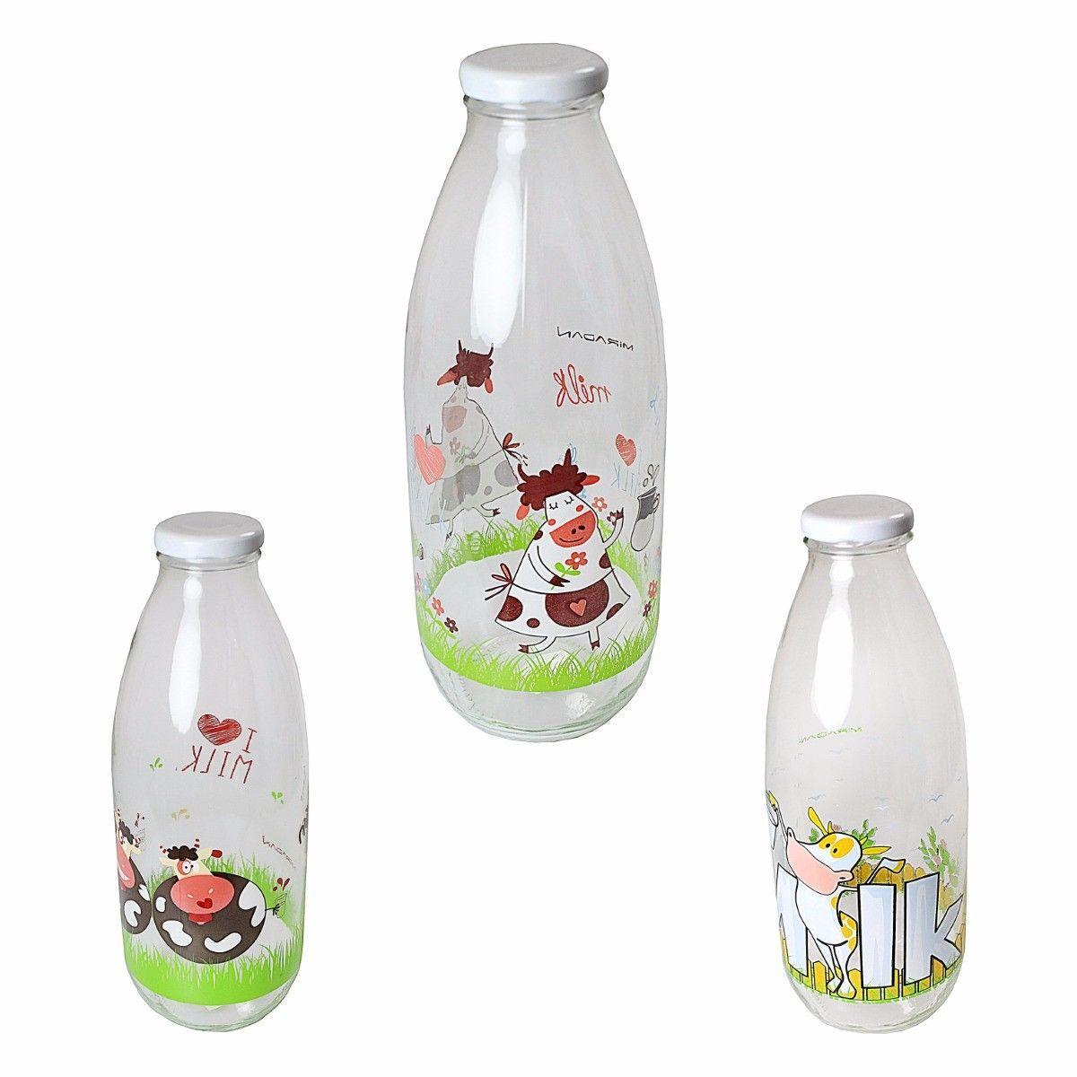 Clear Glass Decorated Fancy Milk Bottle With Plastic Lid 100cl M329 (Parcel Rate)