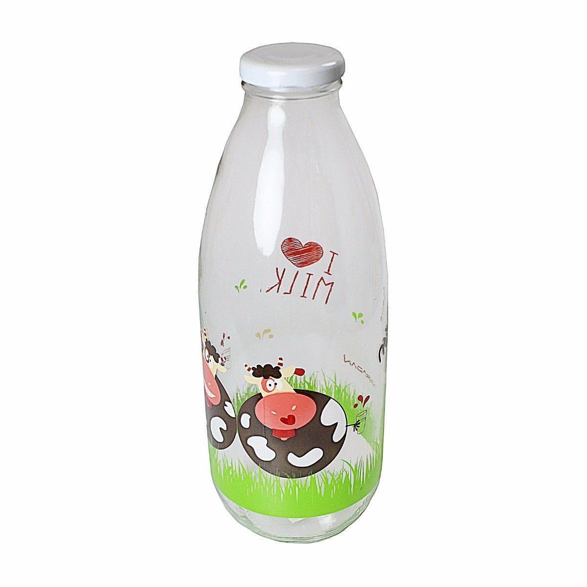 Clear Glass Decorated Fancy Milk Bottle With Plastic Lid 100cl M329 (Parcel Rate)