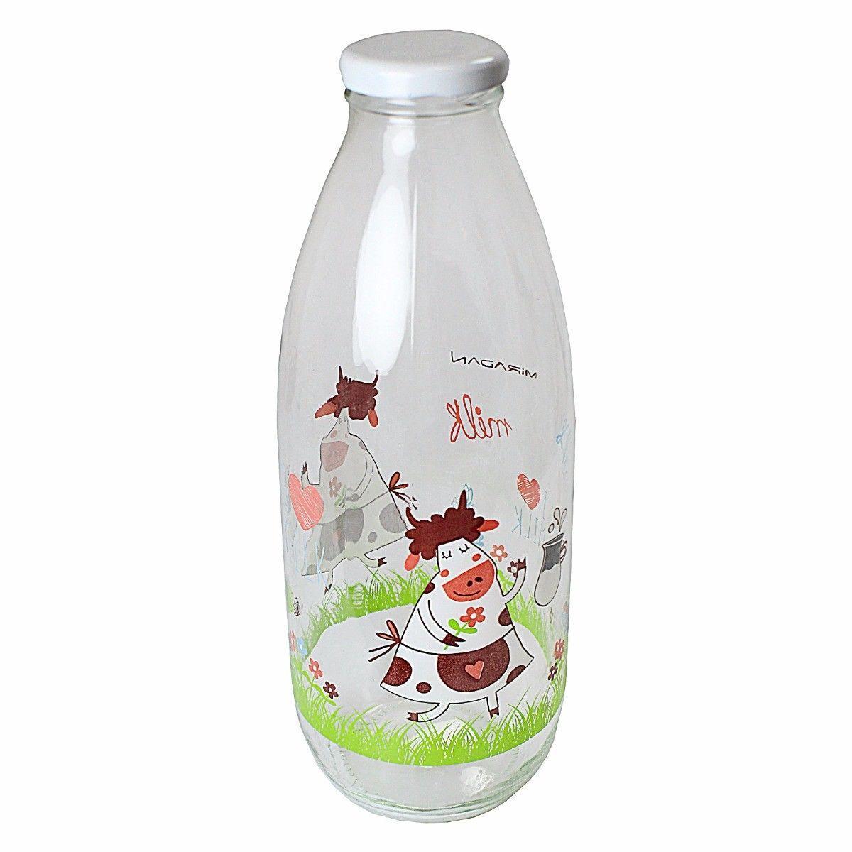 Clear Glass Decorated Fancy Milk Bottle With Plastic Lid 100cl M329 (Parcel Rate)