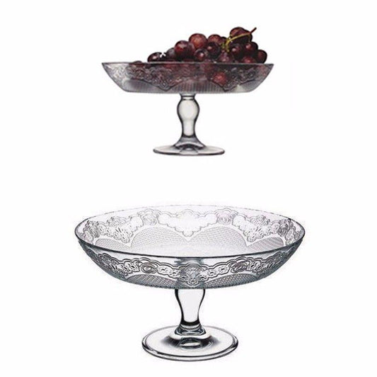 Elegant Lacy Footed Round Service Clear Glass Dessert Server 30cm Home 2951 (Parcel Rate)