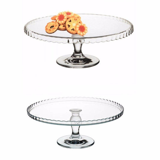 Patisserie Round Glass Dessert Server Glass Trim Cake Service Stand 33cm 95117R (Parcel Rate)