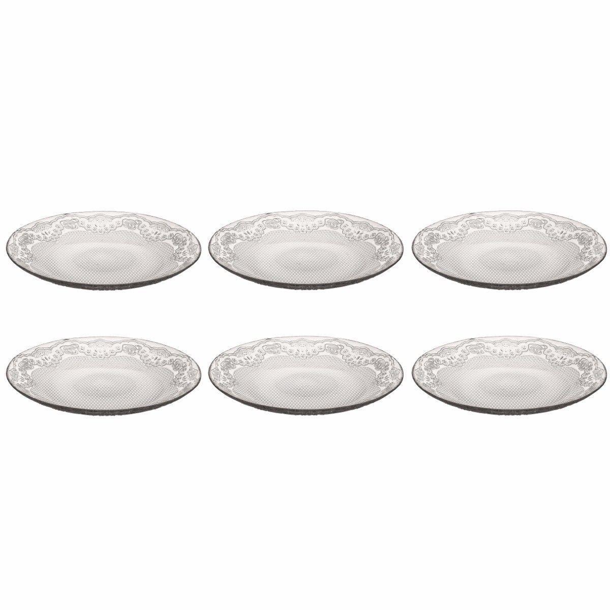 Pasabahce Lacy Set Of 6 Clear Glass Plates Ideal For Service 16cm 2975 (Parcel Rate)