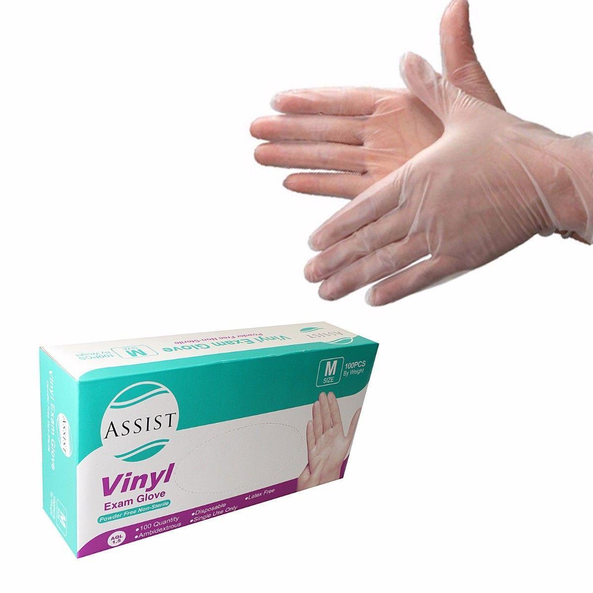 Assist Vinyl Exam Glove Size Medium 100 Pack 0111 (Parcel Rate)