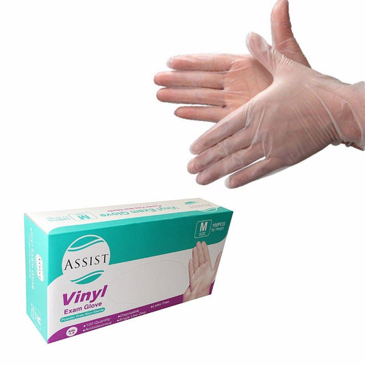 Assist Vinyl Exam Glove Size Medium 100 Pack 0111 (Parcel Rate)