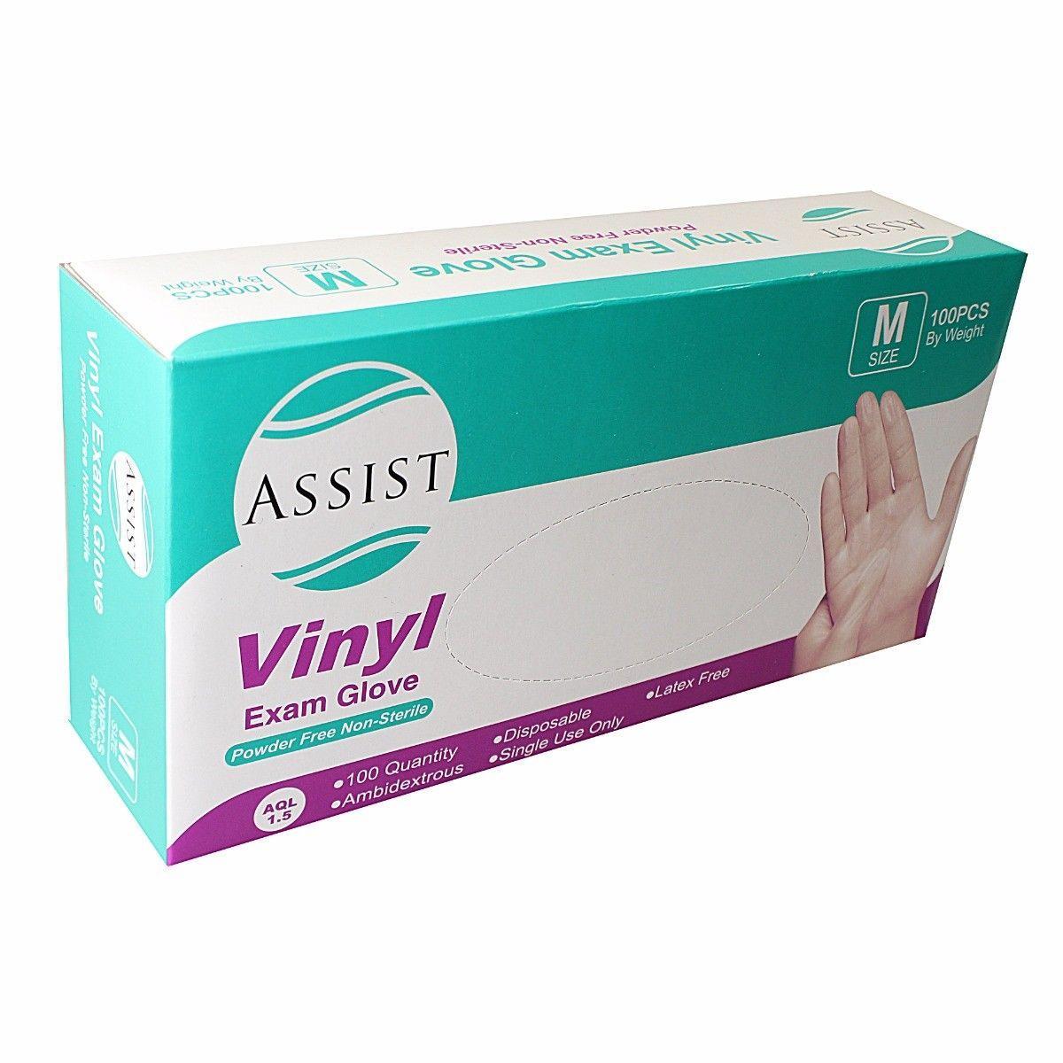 Assist Vinyl Exam Glove Size Medium 100 Pack 0111 (Parcel Rate)