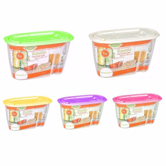 Handy Plastic Grain Pulses Storage & Pourer Tubs With Assorted Colour Lids 9283 (Parcel Rate)