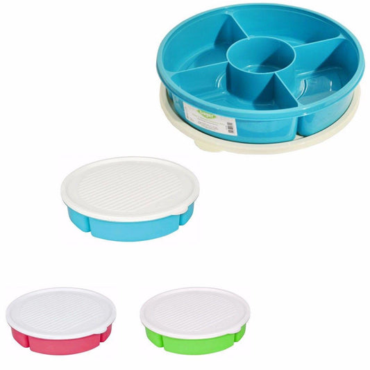 Plastic Multi 5 Section Snack Chip & Dip Bowl Platter With Airtight Lid  9394 (Parcel Rate)