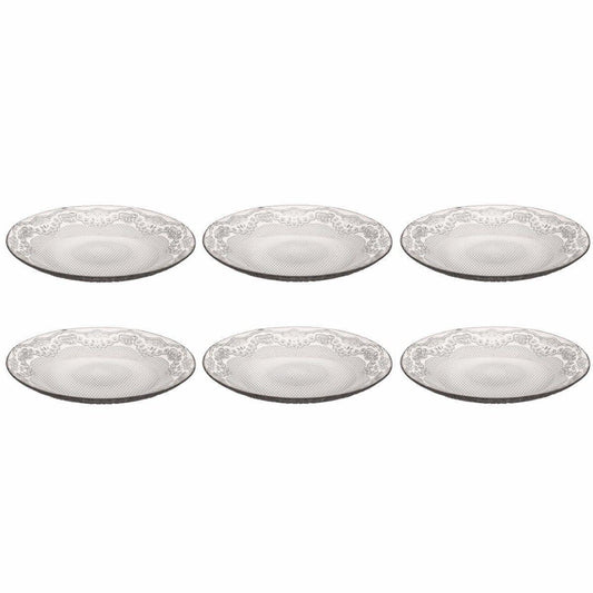Set Of 5 Lacey Styled Glass Plates Kitchen Glassware Dessert Plate 19cm 0407 (Parcel Rate)
