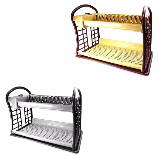 2 Tier, Plastic Natural Bamboo Look Space Saving Dish Drainer, 40 x 26cm   K0053 (Parcel Rate)