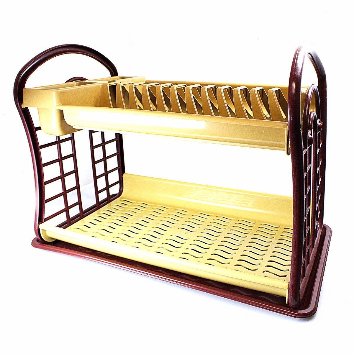 2 Tier, Plastic Natural Bamboo Look Space Saving Dish Drainer, 40 x 26cm   K0053 (Parcel Rate)